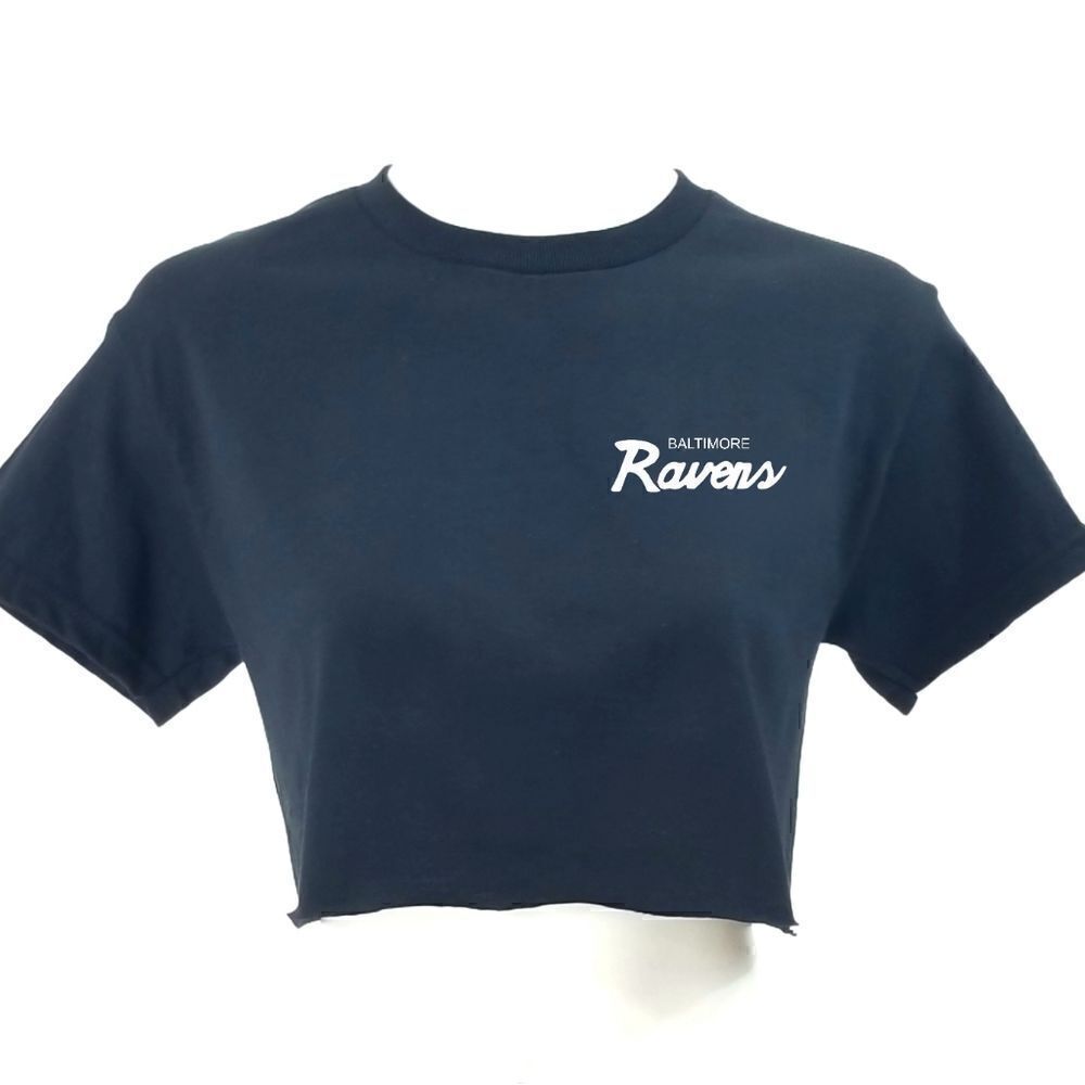 BALTIMORE RAVENS Double Script Retro Logo BLACK "Cropped" Crop Top Football Tee